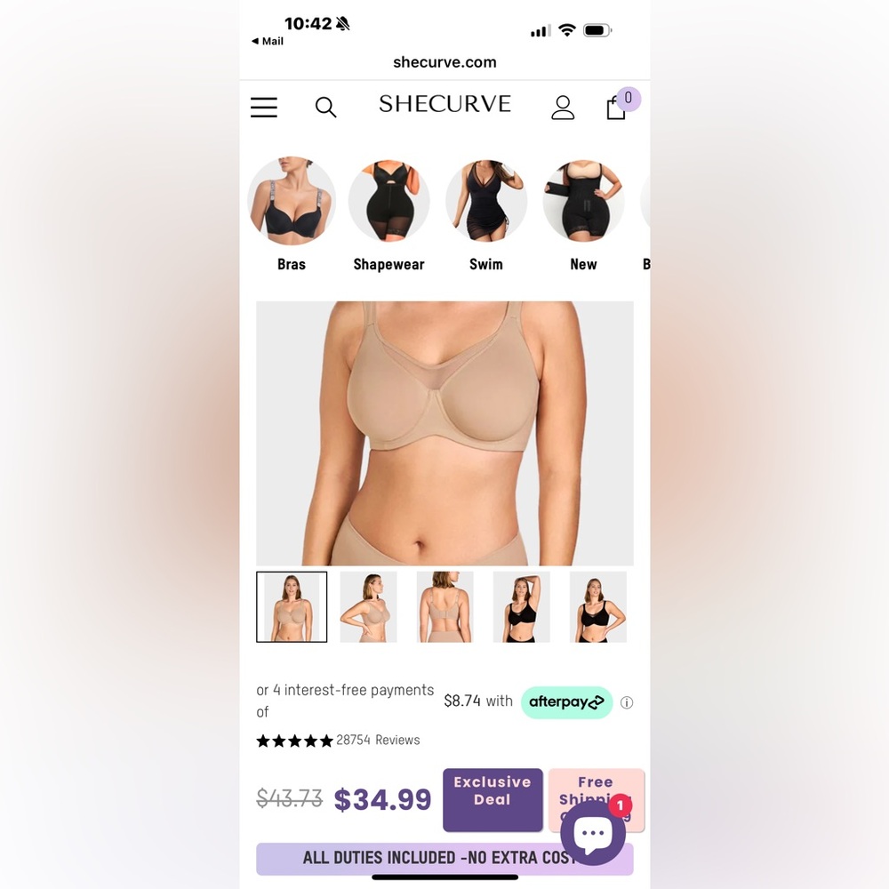 Shecurve Cooling Minimizer Bra 44C New in packaging